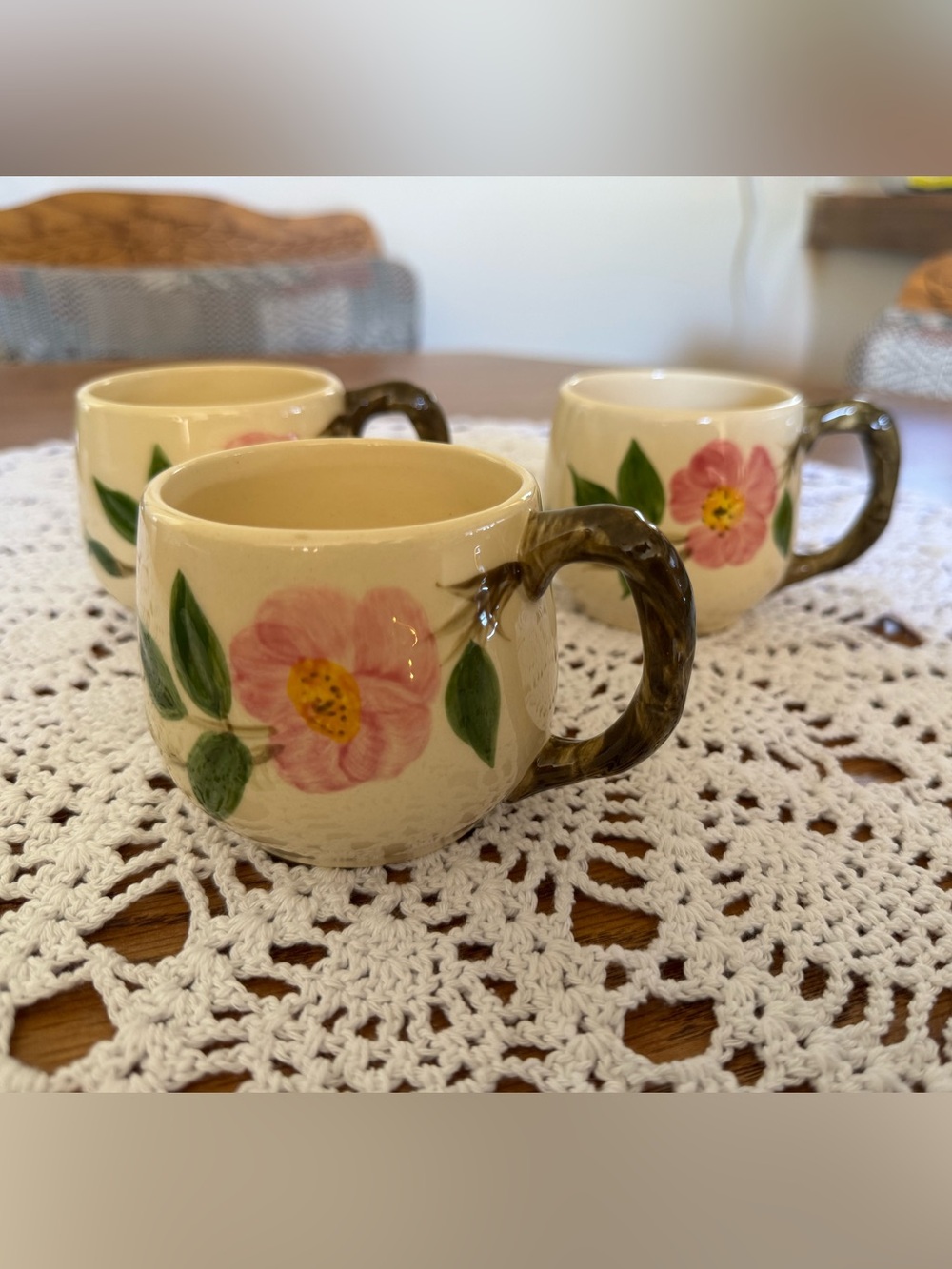 Vintage Lot of 3 Franciscan Desert Rose Small Coffee or Tea Mugs